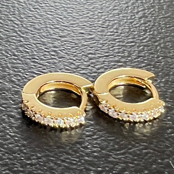 ADINA EDEN 14K Yellow Gold Plated Clear CZ Stone Mini Huggie Earrings - Picture 1 of 15